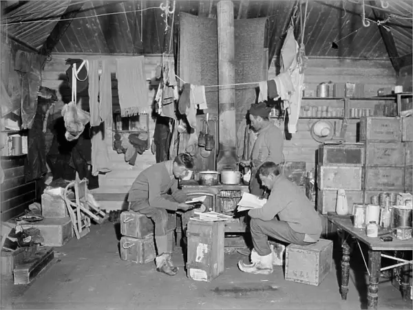 Edward Nelson, Bernard Day and William Lashly in Ernest Shackletons hut. February 17th 1911