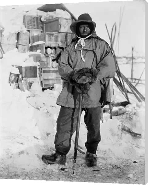 Edgar Evans, leaning on an ice-axe