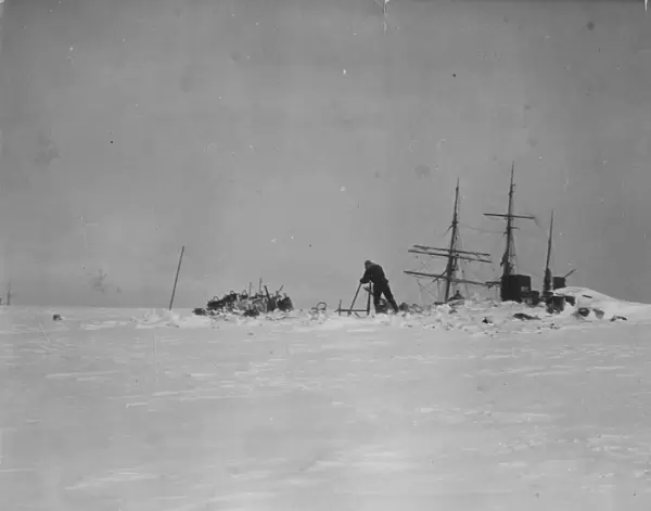 Coaling from the glacier, Mornings masts showing above the ice