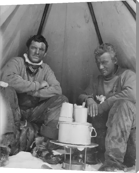 Frederick Hooper and George Abbott cooking in tent