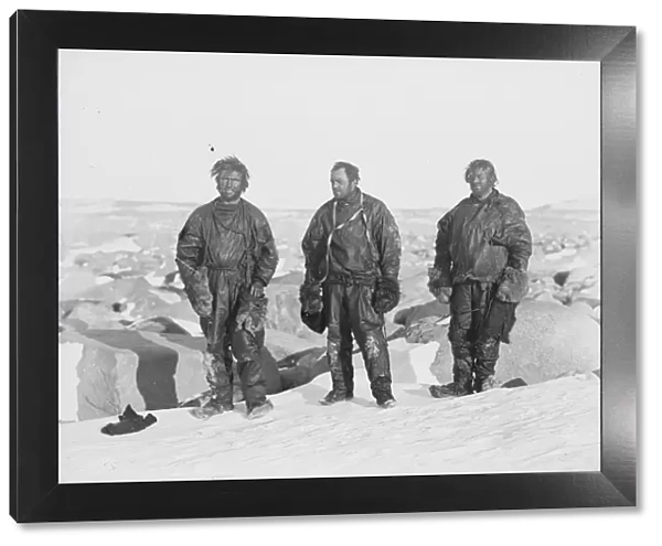Northern Party after winter in snow cave, 1912 (Dickason, Campbell, Abbott)