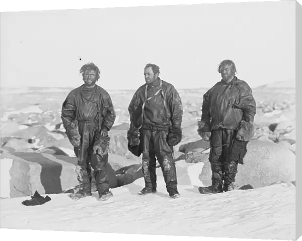 Northern Party after winter in snow cave, 1912 (Dickason, Campbell, Abbott)