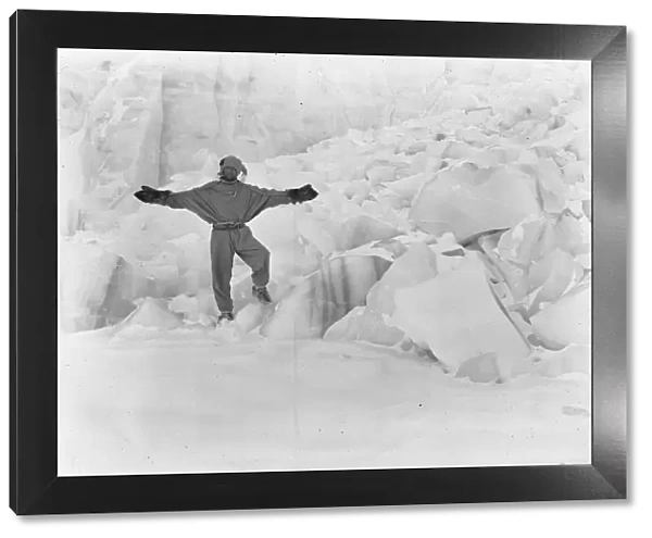 Raymond Priestley standing beside Warning Glacier