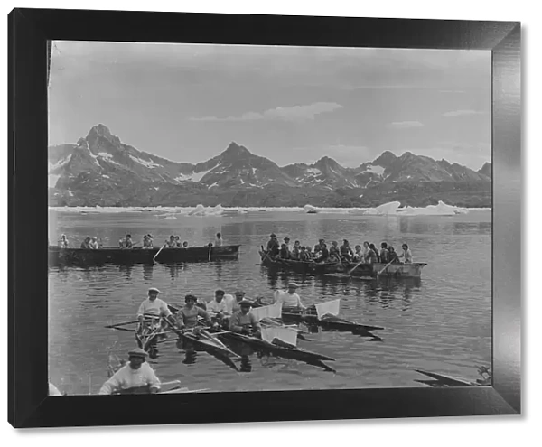 Inuit people, kayaks, umiaks in Angmagssalik area