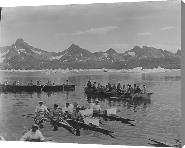 Inuit people, kayaks, umiaks in Angmagssalik area