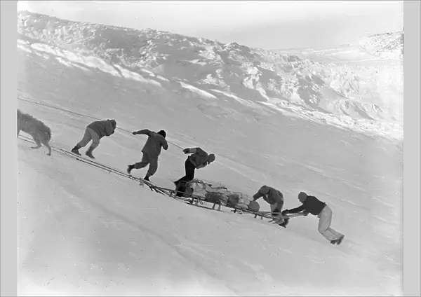 Hauling sledges up Bugbear bank with block and tackle