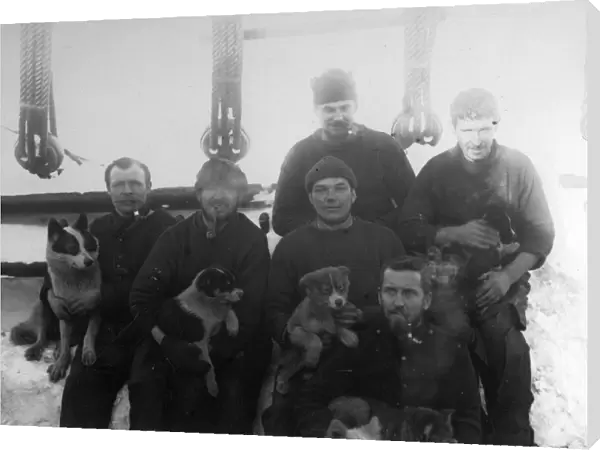 Crew members on deck of the ship Discovery. The Mess No. 5