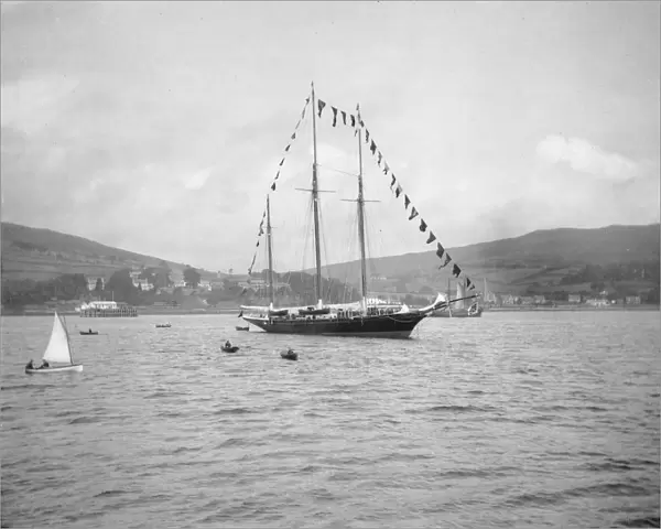Mr James Coats Jun.s yacht Gleniffer awaiting the Scotia in Lamlash Bay