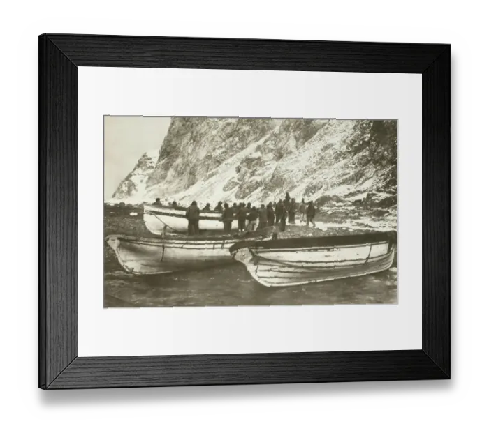 Framed Print : Pulling up the boats below the cliffs of Elephant Island