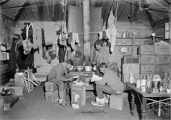 Edward Nelson, Bernard Day and William Lashly in Ernest Shackletons hut. February 17th 1911