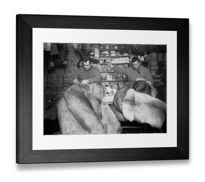 Framed Print : Edgar Evans and Tom Crean mending sleeping bags. May 16th 1911
