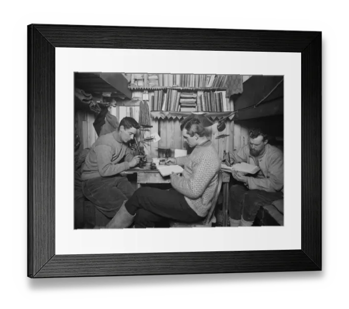 Framed Print : Griffith Taylor, Frank Debenham and Tryggve Gran in their Cubicle. May 18th 1911 Framed Print : Griffith Taylor, Frank Debenham and Tryggve Gran in their Cubicle. May 18th 1911