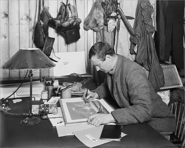 Dr Edward Wilson working on a sketch