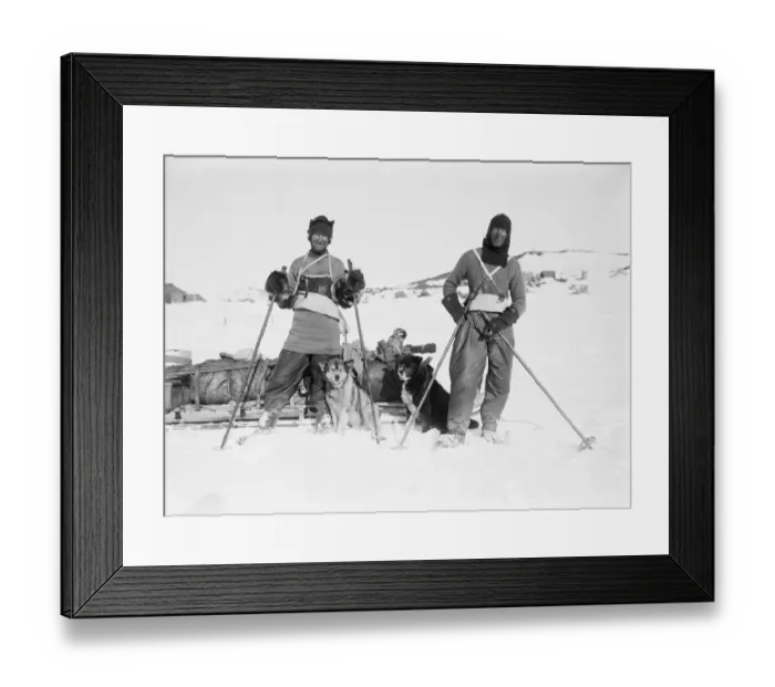 Framed Print : Bernard Day and Frederick Hooper, on their return from the Barrier. December 21st 1911 Framed Print : Bernard Day and Frederick Hooper, on their return from the Barrier. December 21st 1911