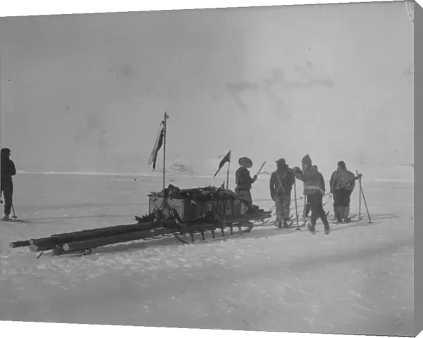 Sledging. Man-hauling a sledge on the ice
