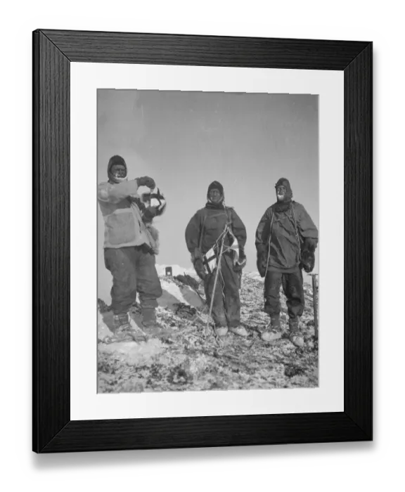 Framed Print : Gran, Abbott and Hooper at summit of Erebus, December 1912 Framed Print : Gran, Abbott and Hooper at summit of Erebus, December 1912