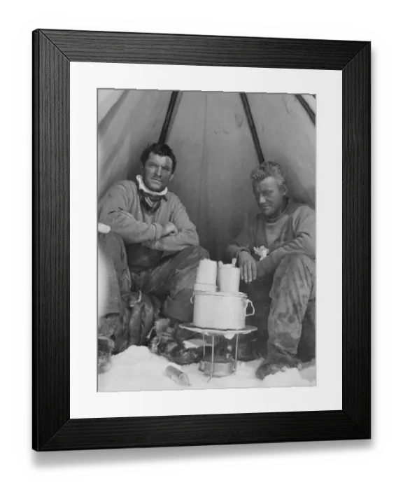 Framed Print : Frederick Hooper and George Abbott cooking in tent