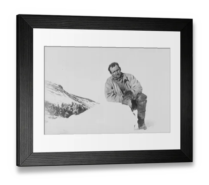 Framed Print : Raymond Priestley leaning on a lump of ice