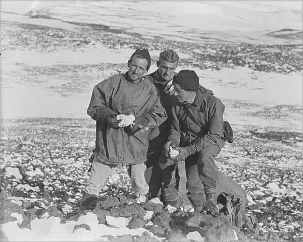 Raymond Priestley, George Abbott and Victor Campbell discussing geology