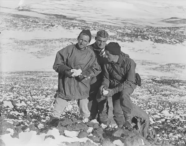 Raymond Priestley, George Abbott and Victor Campbell discussing geology