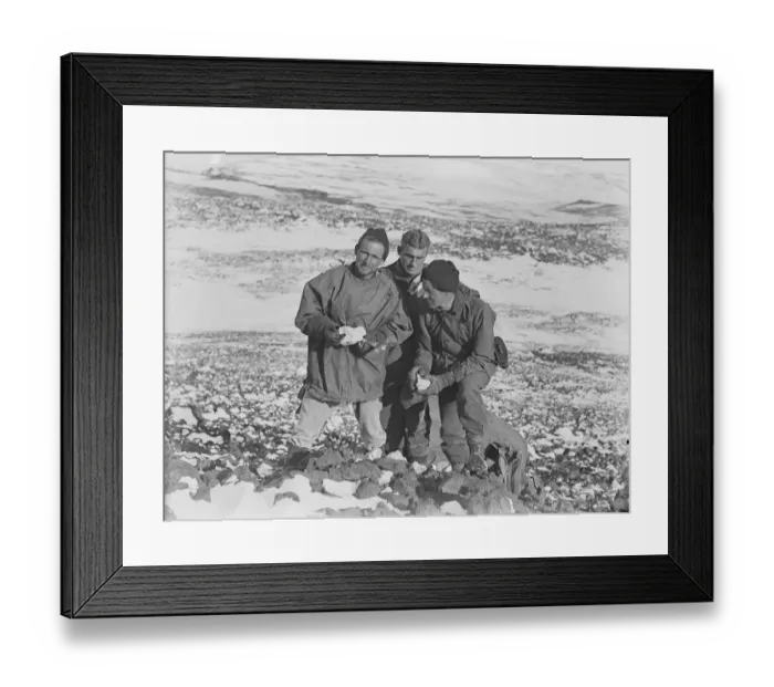 Framed Print : Raymond Priestley, George Abbott and Victor Campbell discussing geology