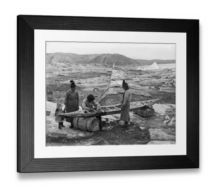 Framed Print : Inuit sewing skin on kayak Framed Print : Inuit sewing skin on kayak