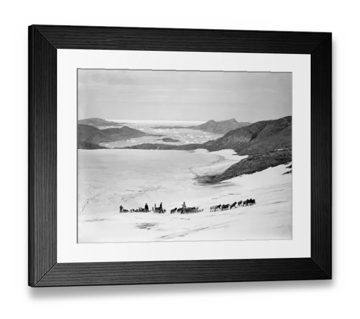 Framed Print : Sledges ascending Bug-bear bank, Base Fjord in background