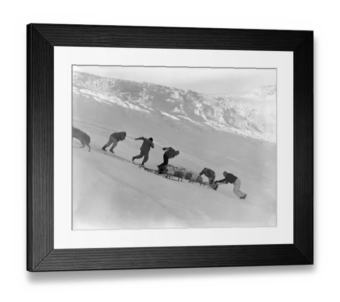 Framed Print : Hauling sledges up Bugbear bank with block and tackle Framed Print : Hauling sledges up Bugbear bank with block and tackle