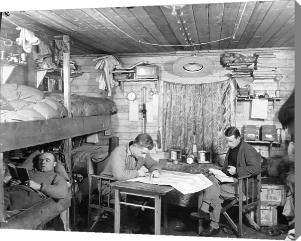 Edward Bingham, Alfred Stephenson, Quintin Riley and N. H. D Aeth in hut