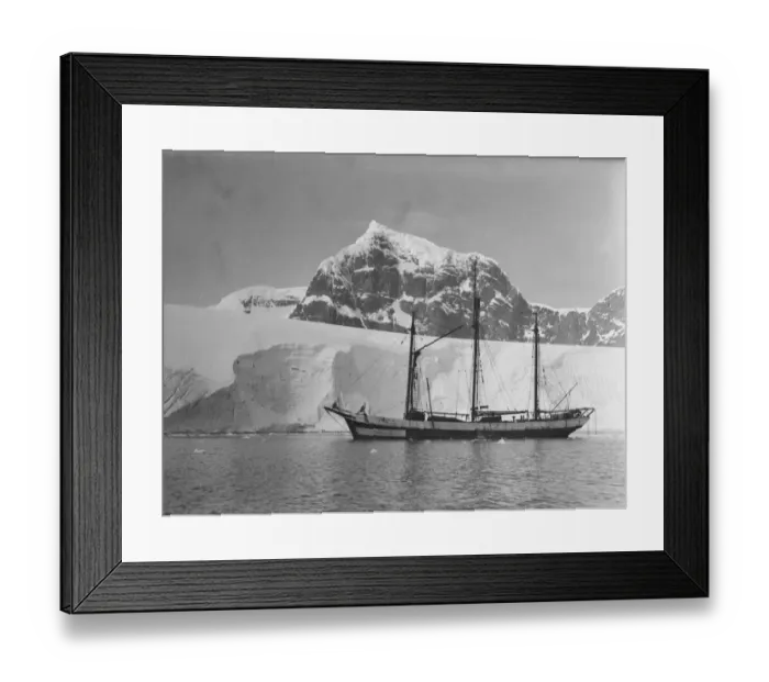 Framed Print : Penola in Port Lockroy. Luigi di Savola Peak in background Framed Print : Penola in Port Lockroy. Luigi di Savola Peak in background