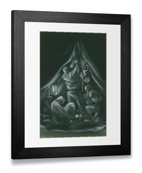 Framed Print : Three men in a pyramid tent Framed Print : Three men in a pyramid tent