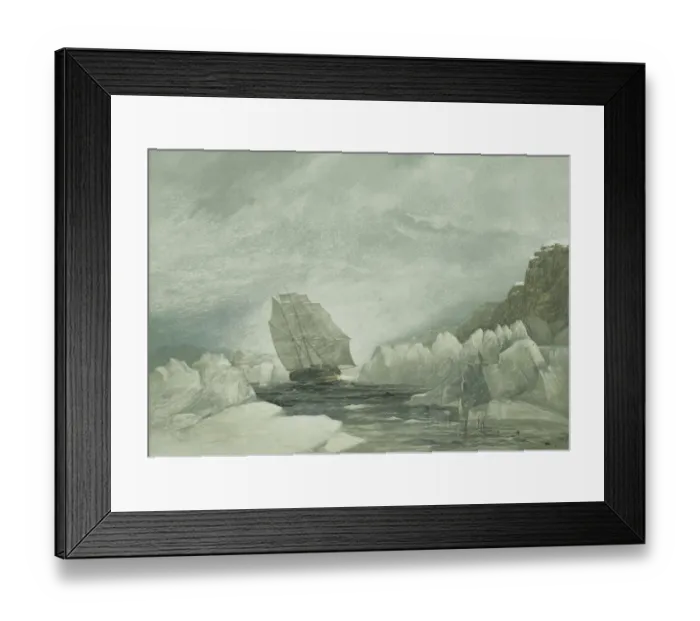 Framed Print : HMS Investigator running through a narrow channel in a snow storm, between grounded and packed ice Framed Print : HMS Investigator running through a narrow channel in a snow storm, between grounded and packed ice