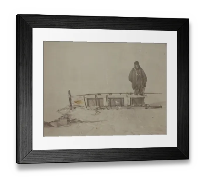 Framed Print : Adams standing by the sledge which was used on the furthest south journey Framed Print : Adams standing by the sledge which was used on the furthest south journey