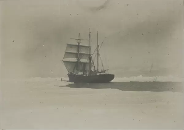 The Nimrod charging the ice of the Sound with her foresails set