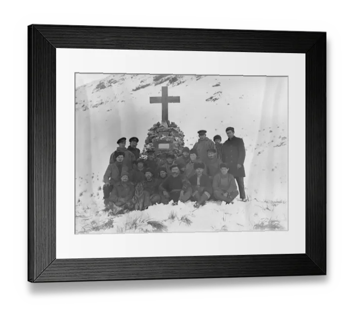 Framed Print : Members of the expedition at Shackleton's memorial cross Framed Print : Members of the expedition at Shackleton's memorial cross