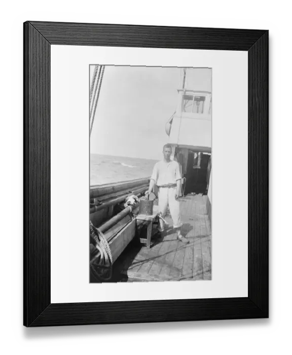 Framed Print : Portrait of an expedition member, Leonard D. A. Hussey, standing on the deck of the ship Quest Framed Print : Portrait of an expedition member, Leonard D. A. Hussey, standing on the deck of the ship Quest