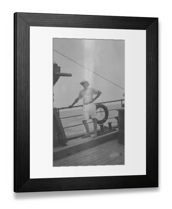 Framed Print : Portrait of a man, A.H. Macklin, standing at the rail of the ship Quest