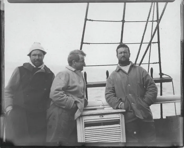 Framed Print : Aeneas Mackintosh, Jameson Adams and Bertam Armytage on board Nimrod Framed Print : Aeneas Mackintosh, Jameson Adams and Bertam Armytage on board Nimrod