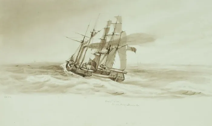 Framed Print : Blazer taking HMS Erebus in tow, 31 May 1845, 6PM Framed Print : Blazer taking HMS Erebus in tow, 31 May 1845, 6PM