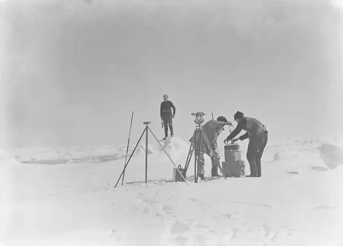 Framed Print : D.G. Jeffrey and G.V. Douglas taking observations for magnetic dip Framed Print : D.G. Jeffrey and G.V. Douglas taking observations for magnetic dip