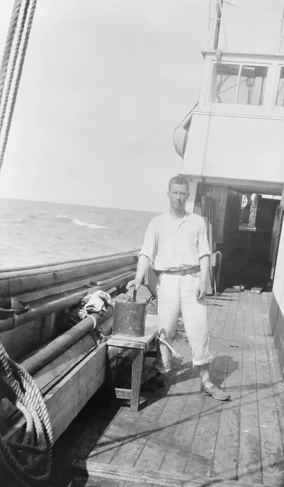 Framed Print : Portrait of an expedition member, Leonard D. A. Hussey, standing on the deck of the ship Quest Framed Print : Portrait of an expedition member, Leonard D. A. Hussey, standing on the deck of the ship Quest