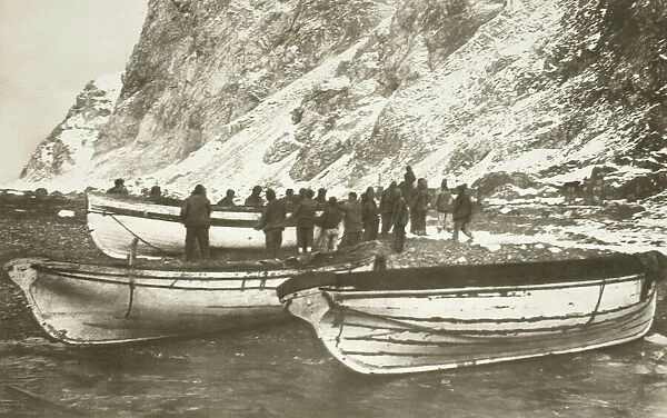 Pulling up the boats below the cliffs of Elephant Island