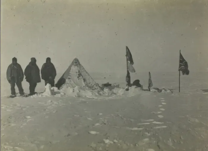 Framed Print : Most southerly camp after blizzard. Left to right: Adams, Wild, Shackleton Framed Print : Most southerly camp after blizzard. Left to right: Adams, Wild, Shackleton