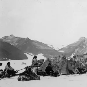 Christmas day camp by two large boulders