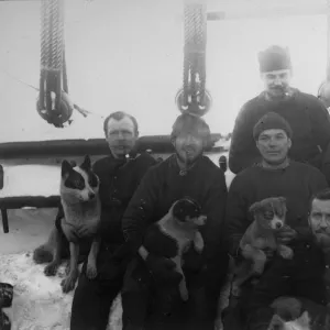 Crew members on deck of the ship Discovery. The Mess No. 5