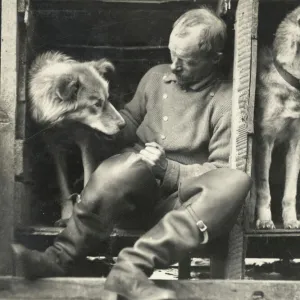 Frank Wild and sledge dogs on board ship