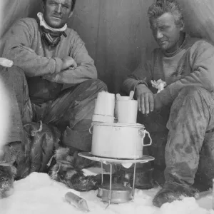 Frederick Hooper and George Abbott cooking in tent