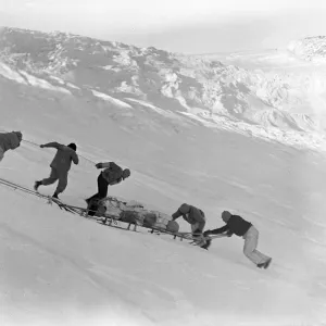 Hauling sledges up Bugbear bank with block and tackle