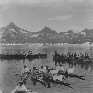 Inuit people, kayaks, umiaks in Angmagssalik area