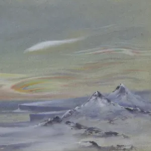 Iridescent clouds, looking north from the Ramp on Cape Evans, 9 August 1911